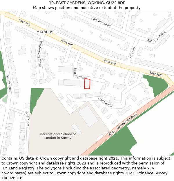 10, EAST GARDENS, WOKING, GU22 8DP: Location map and indicative extent of plot