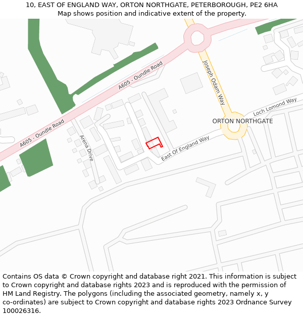 10, EAST OF ENGLAND WAY, ORTON NORTHGATE, PETERBOROUGH, PE2 6HA: Location map and indicative extent of plot