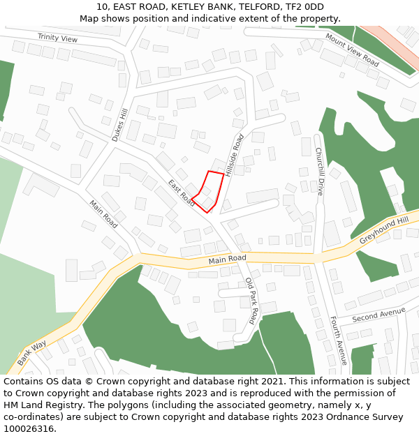 10, EAST ROAD, KETLEY BANK, TELFORD, TF2 0DD: Location map and indicative extent of plot