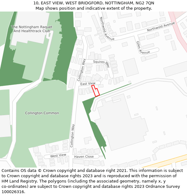 10, EAST VIEW, WEST BRIDGFORD, NOTTINGHAM, NG2 7QN: Location map and indicative extent of plot