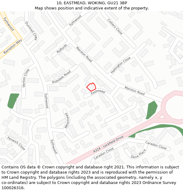 10, EASTMEAD, WOKING, GU21 3BP: Location map and indicative extent of plot