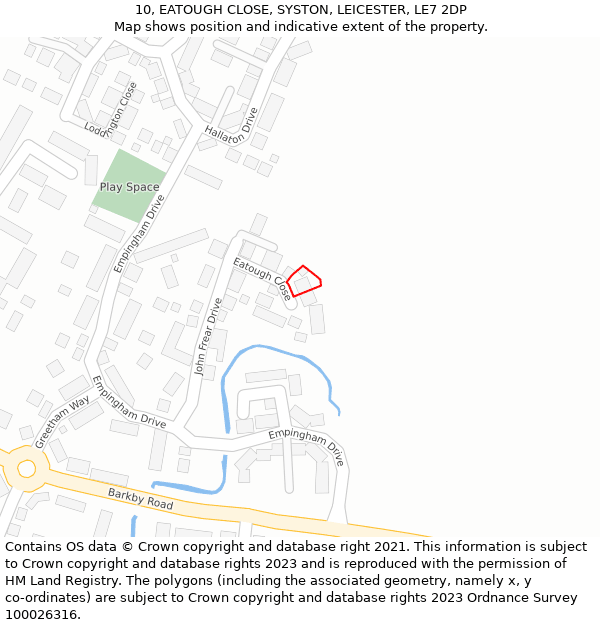 10, EATOUGH CLOSE, SYSTON, LEICESTER, LE7 2DP: Location map and indicative extent of plot