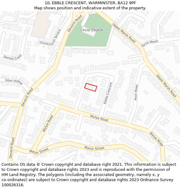 10, EBBLE CRESCENT, WARMINSTER, BA12 9PF: Location map and indicative extent of plot