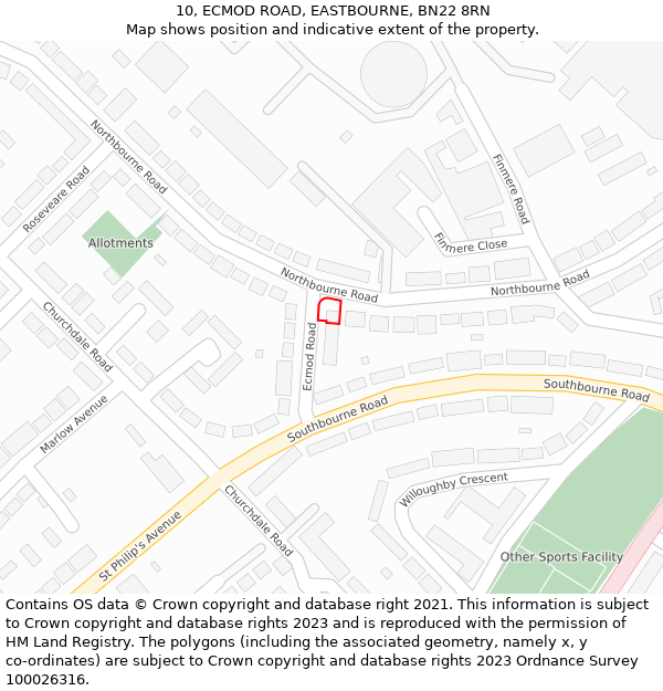 10, ECMOD ROAD, EASTBOURNE, BN22 8RN: Location map and indicative extent of plot