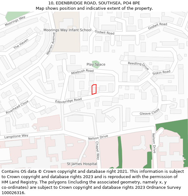 10, EDENBRIDGE ROAD, SOUTHSEA, PO4 8PE: Location map and indicative extent of plot