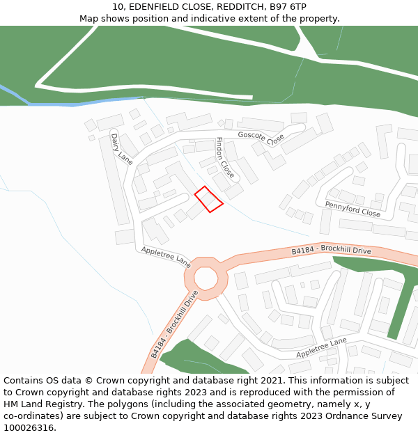 10, EDENFIELD CLOSE, REDDITCH, B97 6TP: Location map and indicative extent of plot