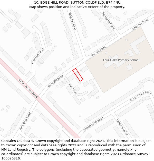 10, EDGE HILL ROAD, SUTTON COLDFIELD, B74 4NU: Location map and indicative extent of plot