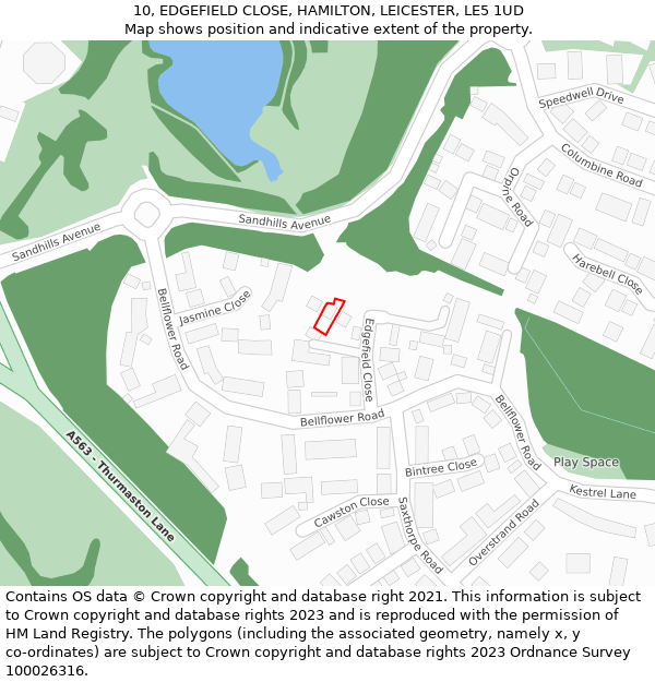 10, EDGEFIELD CLOSE, HAMILTON, LEICESTER, LE5 1UD: Location map and indicative extent of plot