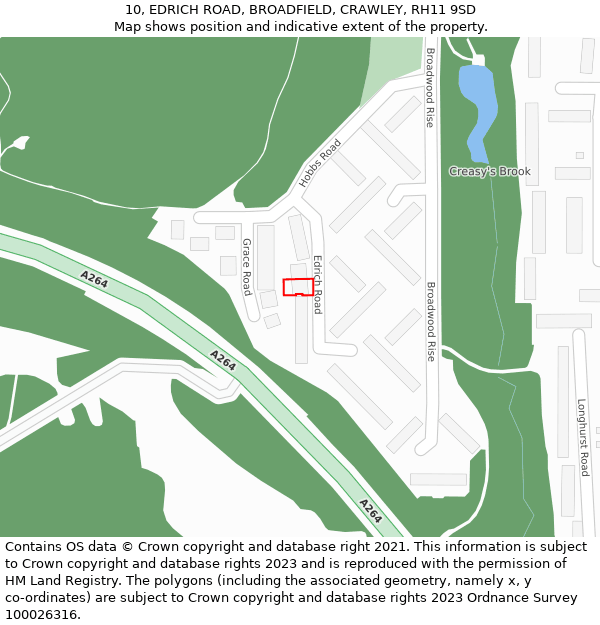 10, EDRICH ROAD, BROADFIELD, CRAWLEY, RH11 9SD: Location map and indicative extent of plot