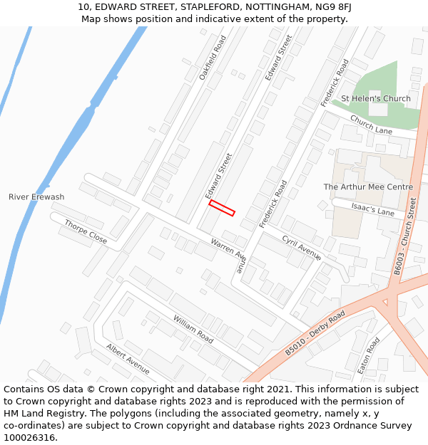 10, EDWARD STREET, STAPLEFORD, NOTTINGHAM, NG9 8FJ: Location map and indicative extent of plot