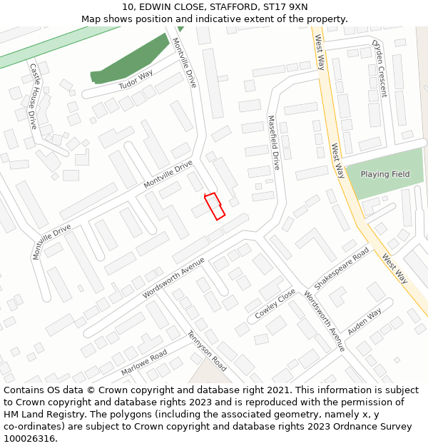 10, EDWIN CLOSE, STAFFORD, ST17 9XN: Location map and indicative extent of plot