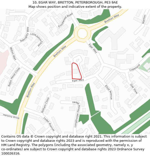 10, EGAR WAY, BRETTON, PETERBOROUGH, PE3 9AE: Location map and indicative extent of plot