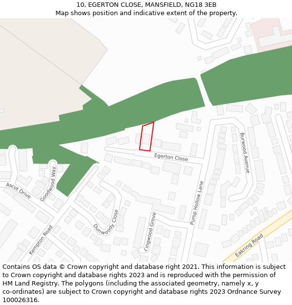 10, EGERTON CLOSE, MANSFIELD, NG18 3EB: Location map and indicative extent of plot