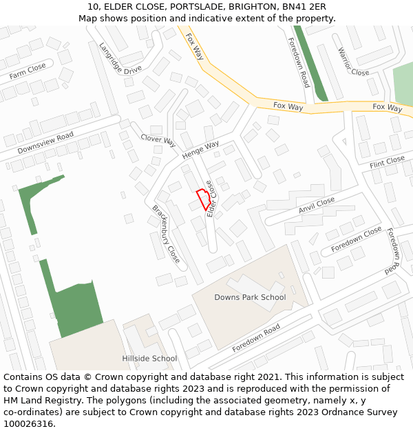 10, ELDER CLOSE, PORTSLADE, BRIGHTON, BN41 2ER: Location map and indicative extent of plot