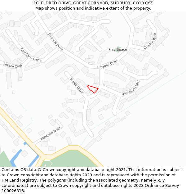 10, ELDRED DRIVE, GREAT CORNARD, SUDBURY, CO10 0YZ: Location map and indicative extent of plot