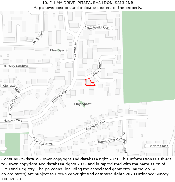 10, ELHAM DRIVE, PITSEA, BASILDON, SS13 2NR: Location map and indicative extent of plot