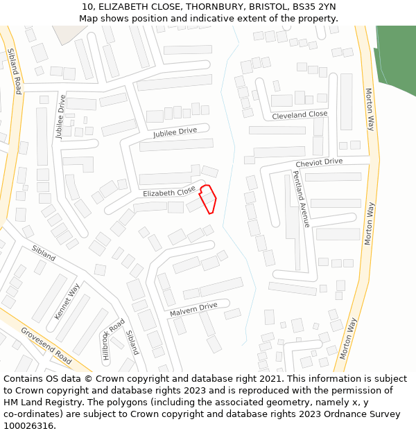 10, ELIZABETH CLOSE, THORNBURY, BRISTOL, BS35 2YN: Location map and indicative extent of plot