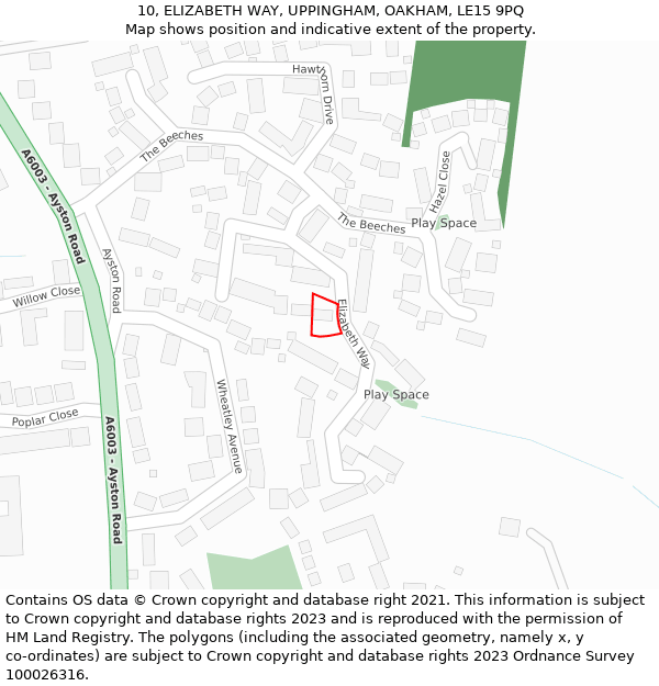 10, ELIZABETH WAY, UPPINGHAM, OAKHAM, LE15 9PQ: Location map and indicative extent of plot