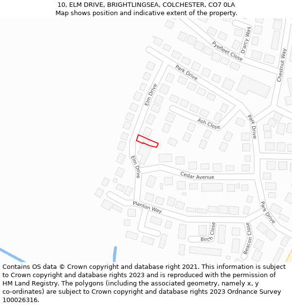 10, ELM DRIVE, BRIGHTLINGSEA, COLCHESTER, CO7 0LA: Location map and indicative extent of plot