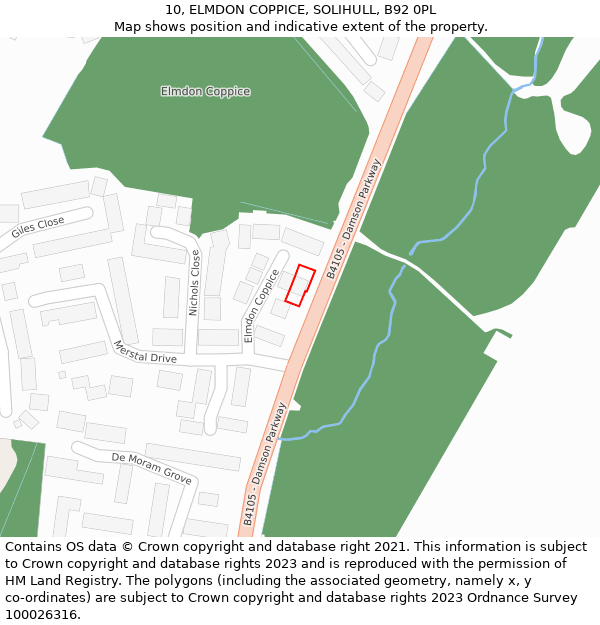 10, ELMDON COPPICE, SOLIHULL, B92 0PL: Location map and indicative extent of plot