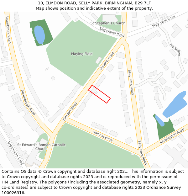 10, ELMDON ROAD, SELLY PARK, BIRMINGHAM, B29 7LF: Location map and indicative extent of plot
