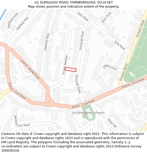 10, ELMSLEIGH ROAD, FARNBOROUGH, GU14 0ET: Location map and indicative extent of plot