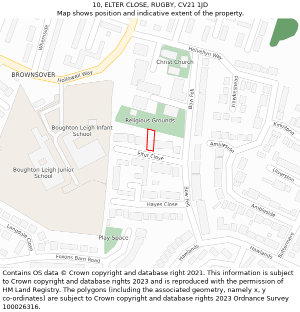 10, ELTER CLOSE, RUGBY, CV21 1JD: Location map and indicative extent of plot