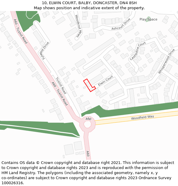 10, ELWIN COURT, BALBY, DONCASTER, DN4 8SH: Location map and indicative extent of plot