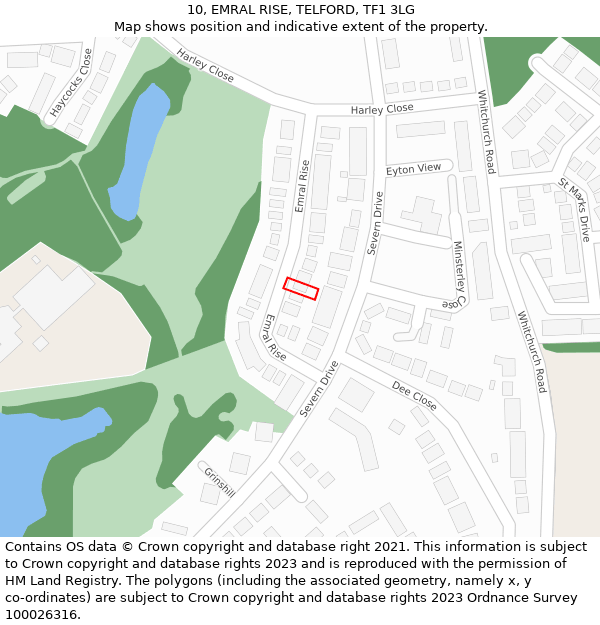 10, EMRAL RISE, TELFORD, TF1 3LG: Location map and indicative extent of plot
