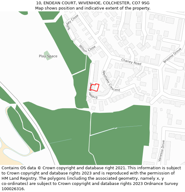 10, ENDEAN COURT, WIVENHOE, COLCHESTER, CO7 9SG: Location map and indicative extent of plot