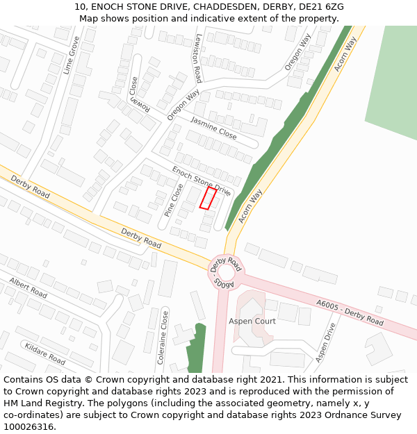 10, ENOCH STONE DRIVE, CHADDESDEN, DERBY, DE21 6ZG: Location map and indicative extent of plot