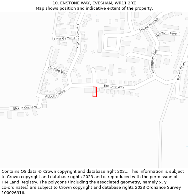 10, ENSTONE WAY, EVESHAM, WR11 2RZ: Location map and indicative extent of plot