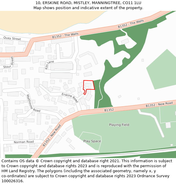 10, ERSKINE ROAD, MISTLEY, MANNINGTREE, CO11 1LU: Location map and indicative extent of plot
