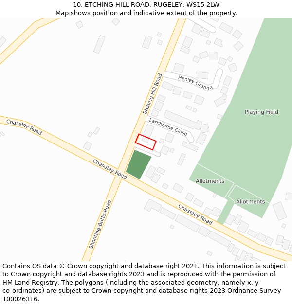 10, ETCHING HILL ROAD, RUGELEY, WS15 2LW: Location map and indicative extent of plot