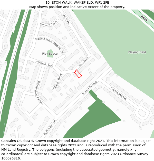 10, ETON WALK, WAKEFIELD, WF1 2FE: Location map and indicative extent of plot