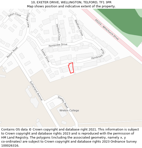 10, EXETER DRIVE, WELLINGTON, TELFORD, TF1 3PR: Location map and indicative extent of plot