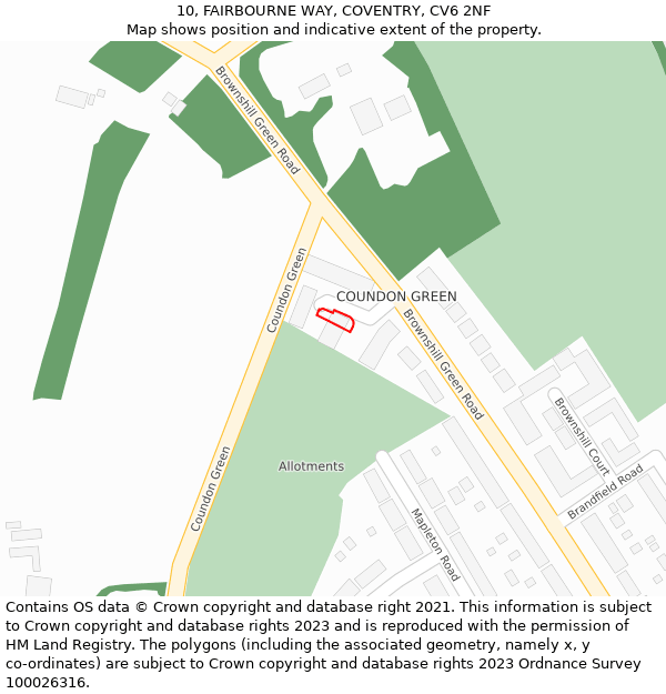 10, FAIRBOURNE WAY, COVENTRY, CV6 2NF: Location map and indicative extent of plot