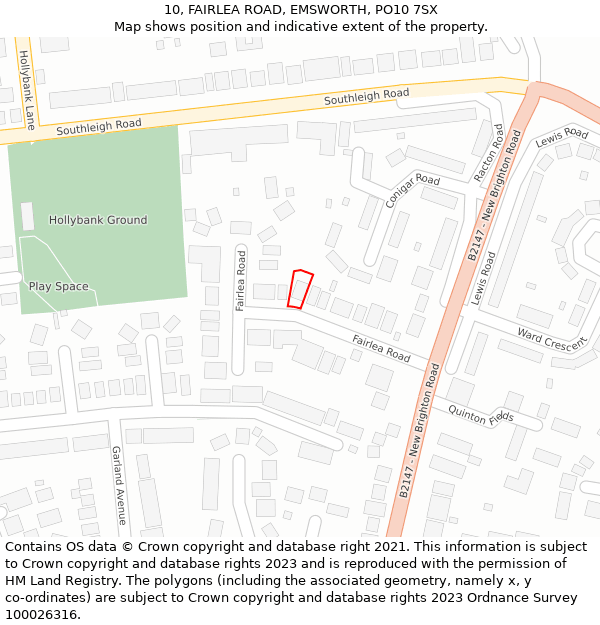 10, FAIRLEA ROAD, EMSWORTH, PO10 7SX: Location map and indicative extent of plot