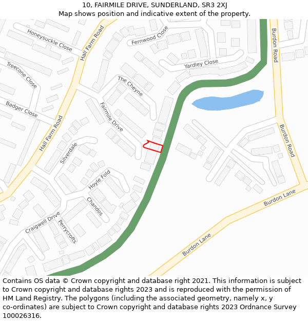 10, FAIRMILE DRIVE, SUNDERLAND, SR3 2XJ: Location map and indicative extent of plot