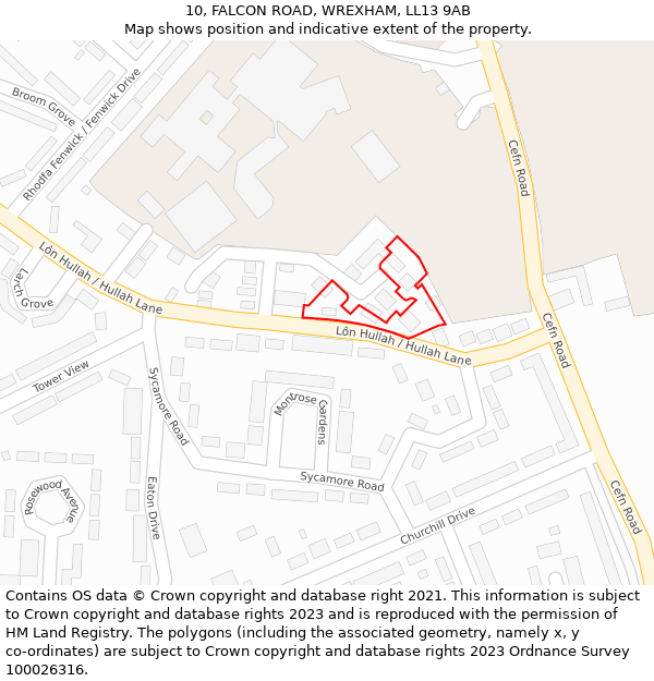 10, FALCON ROAD, WREXHAM, LL13 9AB: Location map and indicative extent of plot