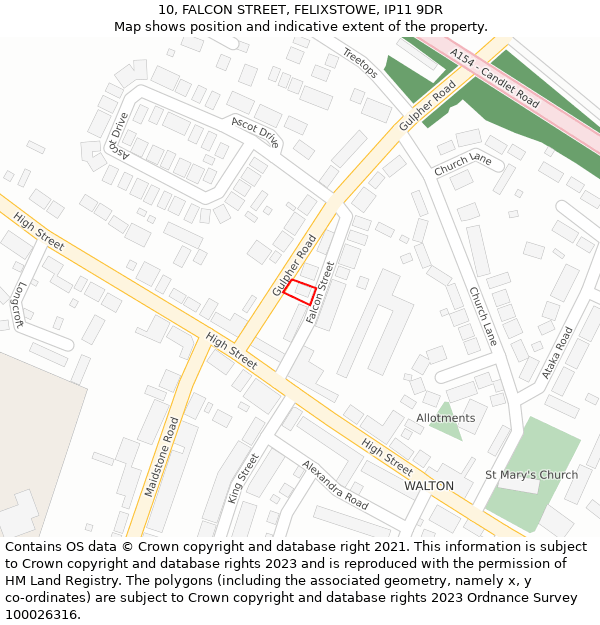 10, FALCON STREET, FELIXSTOWE, IP11 9DR: Location map and indicative extent of plot