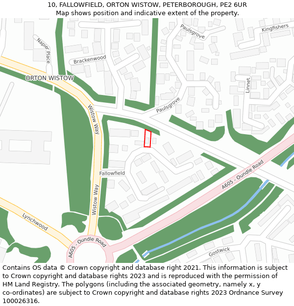 10, FALLOWFIELD, ORTON WISTOW, PETERBOROUGH, PE2 6UR: Location map and indicative extent of plot