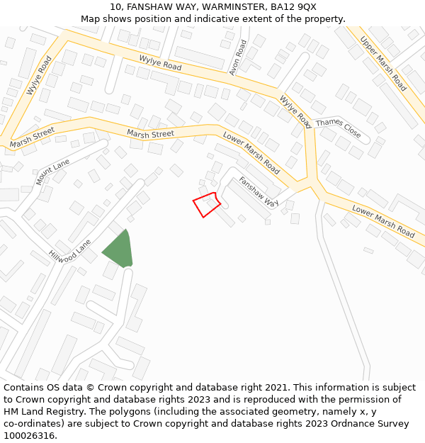 10, FANSHAW WAY, WARMINSTER, BA12 9QX: Location map and indicative extent of plot