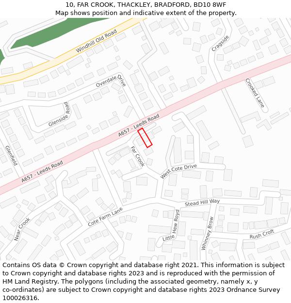 10, FAR CROOK, THACKLEY, BRADFORD, BD10 8WF: Location map and indicative extent of plot