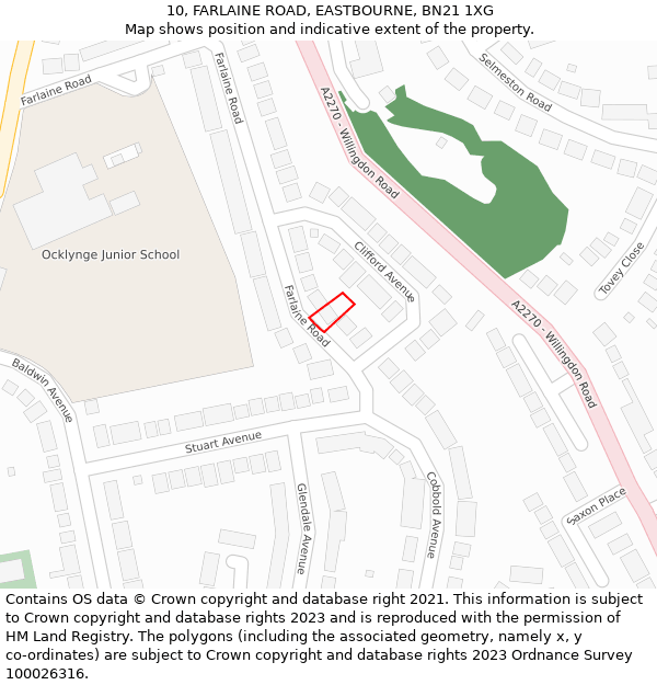 10, FARLAINE ROAD, EASTBOURNE, BN21 1XG: Location map and indicative extent of plot