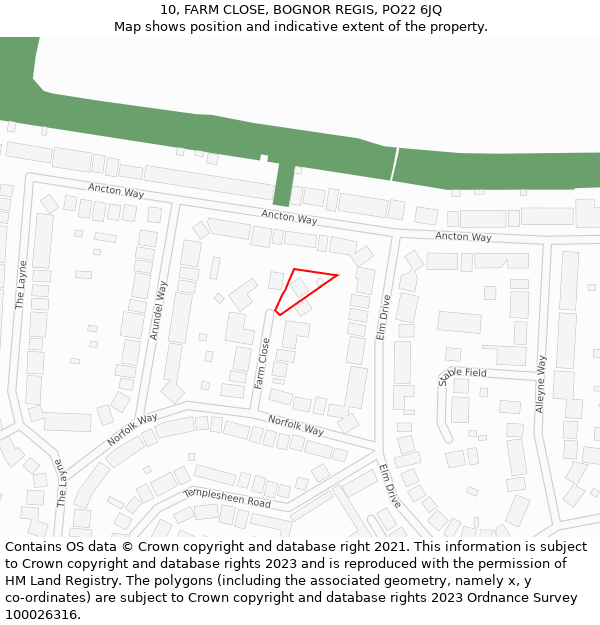 10, FARM CLOSE, BOGNOR REGIS, PO22 6JQ: Location map and indicative extent of plot