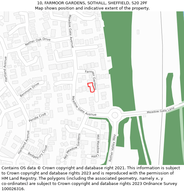 10, FARMOOR GARDENS, SOTHALL, SHEFFIELD, S20 2PF: Location map and indicative extent of plot