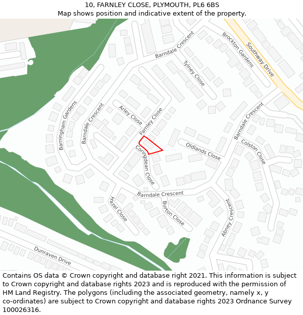 10, FARNLEY CLOSE, PLYMOUTH, PL6 6BS: Location map and indicative extent of plot