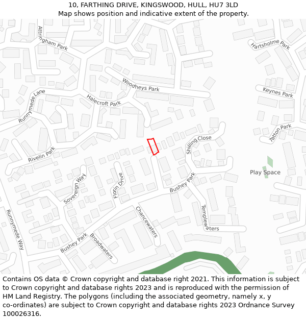 10, FARTHING DRIVE, KINGSWOOD, HULL, HU7 3LD: Location map and indicative extent of plot