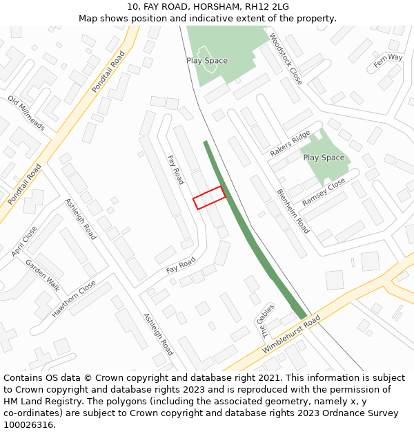 10, FAY ROAD, HORSHAM, RH12 2LG: Location map and indicative extent of plot